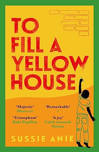 Book cover: yellow background, red title, child painting a house.
