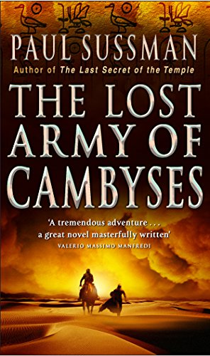 Book cover: "The Lost Army Of Cambyses" with desert and riders.
