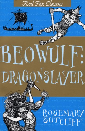 Book cover for "Beowulf: Dragonslayer" with illustrated warrior and ship.