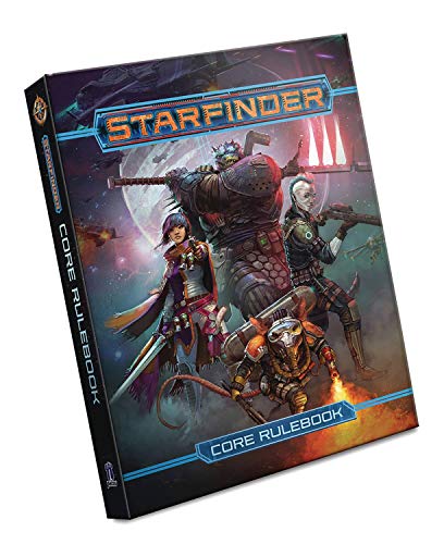 Cover of “Starfinder Core Rulebook” featuring diverse sci-fi characters.
