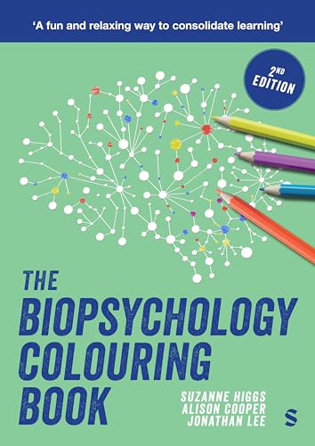 Book cover: "The Biopsychology Colouring Book" with brain illustration and pencils.