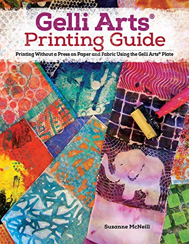 Book cover featuring colorful abstract Gelli plate prints and a brayer tool.