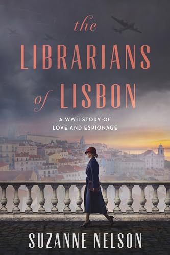 Book cover: woman in red coat overlooking Lisbon during WWII.