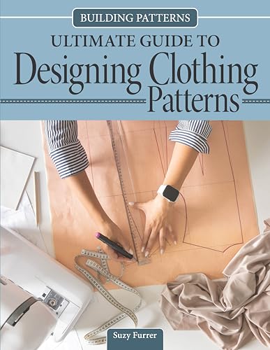 A person uses a ruler and pen to draft clothing patterns on paper.