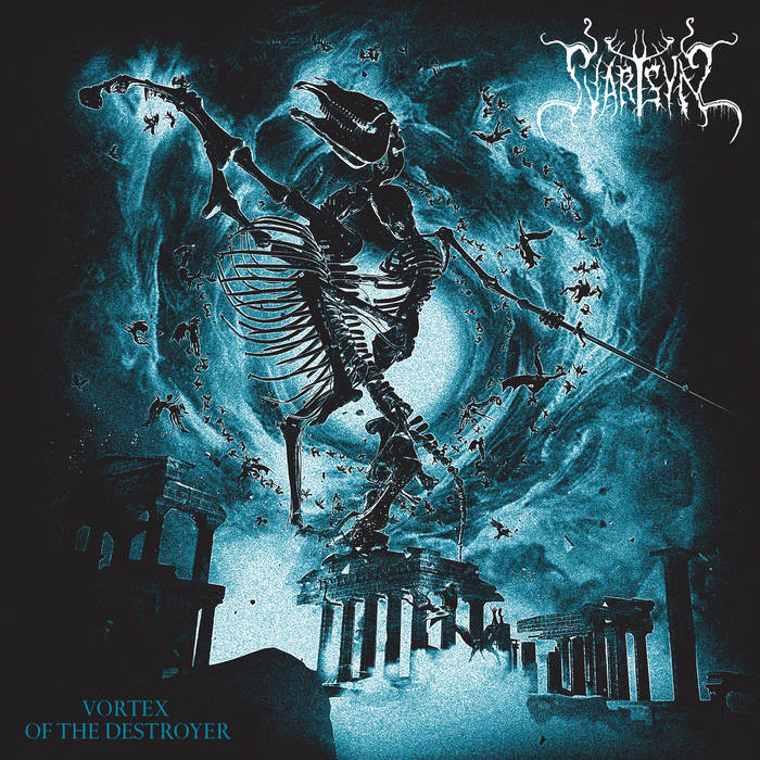 Dark album cover featuring a skeletal bird monster over ruins.