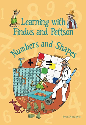 Book cover with cat, man, numbers, shapes, and a wheelbarrow.