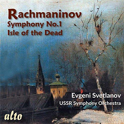 CD cover: Rachmaninov's Symphony No.1 with a winter landscape painting.