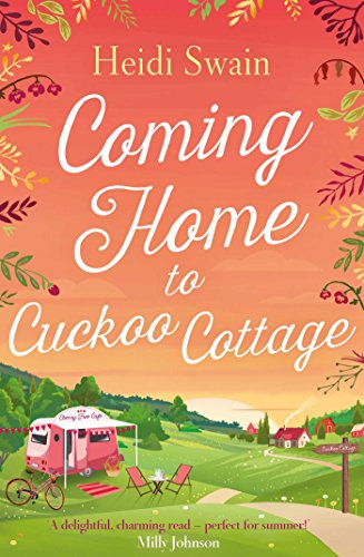 Book cover: “Coming Home to Cuckoo Cottage” with a cottage and vintage camper illustration.