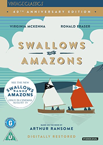 DVD cover for "Swallows and Amazons" featuring sailboats and blue sky.