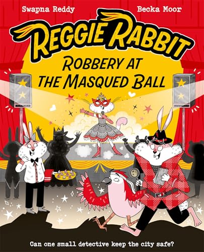 Book cover: Reggie Rabbit and animal characters at a masked ball.