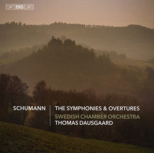 CD cover: misty landscape, text “Schumann, The Symphonies & Overtures”.
