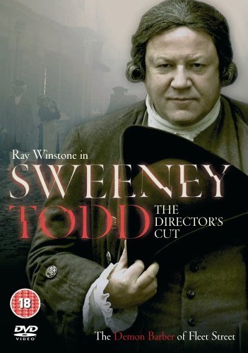 DVD cover featuring a man holding a straight razor, with title "Sweeney Todd" overlaid.