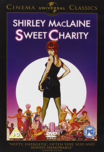 DVD cover for Sweet Charity featuring Shirley MacLaine standing before a large white circle.