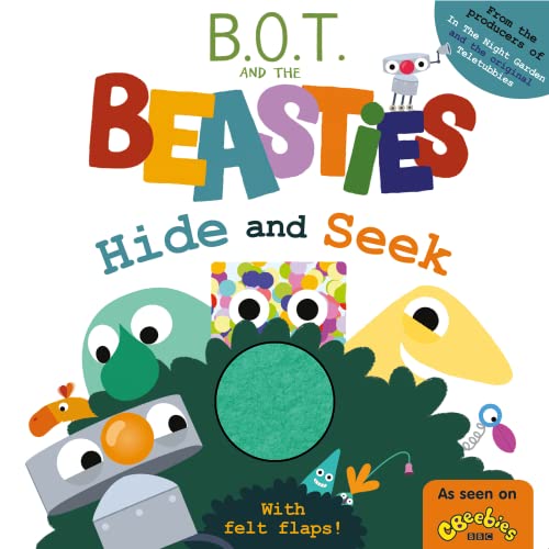Colorful children’s book cover featuring robot BOT and playful monster characters.