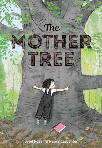 Book cover: large tree with a child embracing it, forest background.