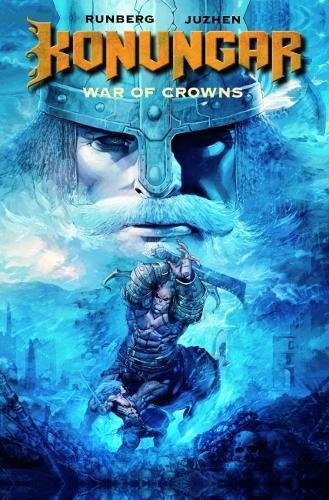 Book cover: armored warrior with a bearded face and battle scene.