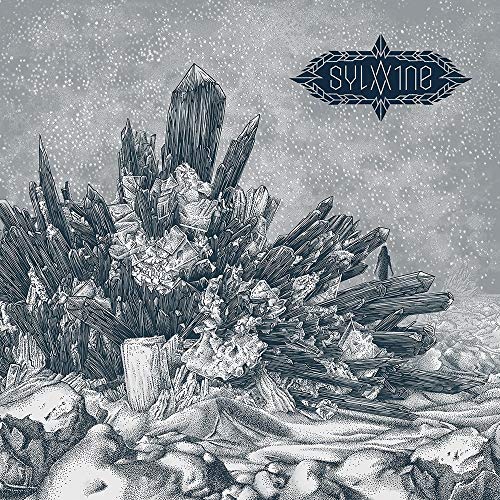 Album cover with a black and white illustration of crystals and a nude figure.