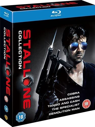 Sylvester Stallone Blu-ray collection box art featuring a gun and Stallone in sunglasses.