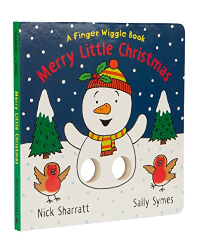 Board book cover with snowman, robins, and finger holes for play.
