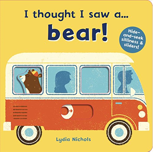 Children's book cover featuring a cartoon bear looking out of a camper van window.