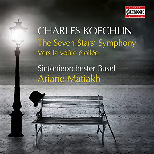 CD cover for Charles Koechlin’s “The Seven Stars’ Symphony” with a park scene.