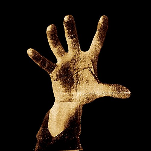 A sepia-toned, textured human hand reaching upward against a solid black background.