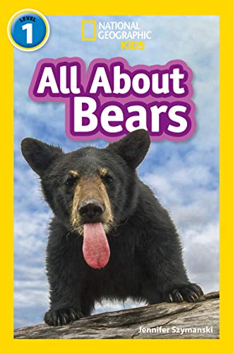 Book cover: “All About Bears” features a black bear with its tongue out.