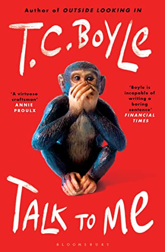 Red book cover with a monkey covering its eyes, title "Talk to Me".