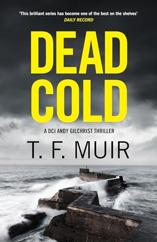Book cover for “Dead Cold” with stormy sea and bold yellow text.