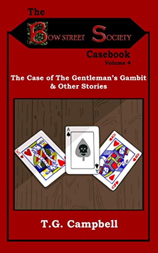 Book cover: red background, playing cards, title "The Case of the Gentleman's Gambit".