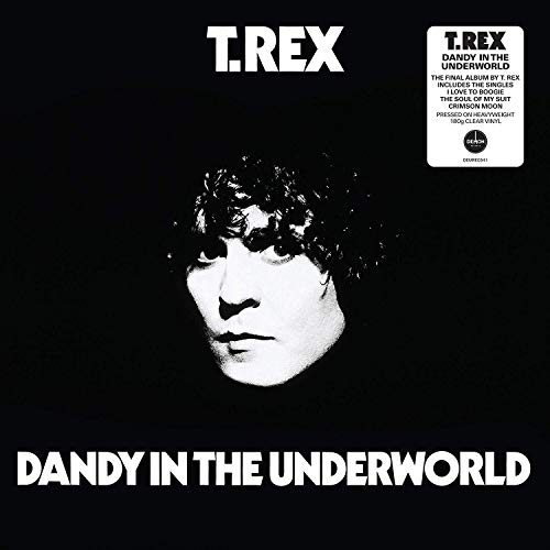 T. Rex album cover: black and white portrait, “Dandy In The Underworld” text.