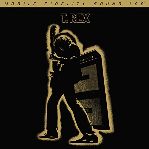 T. Rex “Electric Warrior” vinyl record cover, silhouetted musician with amps.
