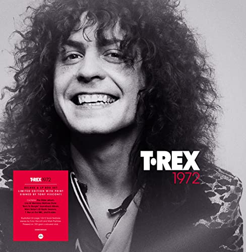 Black and white portrait of Marc Bolan, T. Rex album cover, 1972.