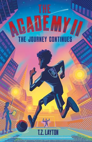 Book cover: boy running with football in a vibrant city scene.
