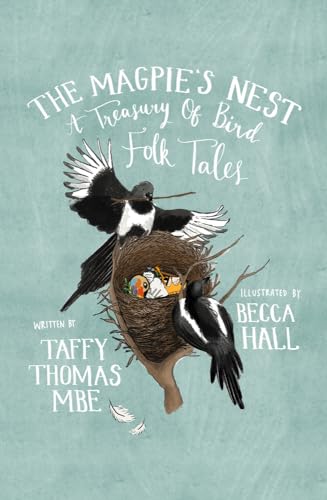 Book cover: magpies with chicks in a nest, illustrated style.