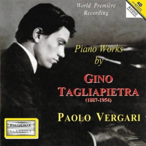 CD cover featuring a portrait of composer Gino Tagliapietra and piano keys.