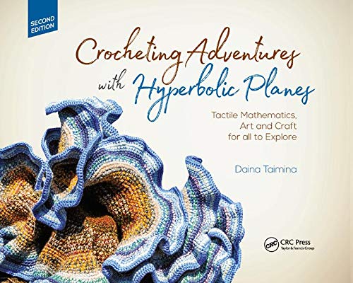 Book cover featuring crocheted hyperbolic plane, blue and yellow tones.