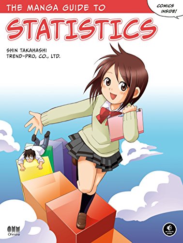 Colorful manga-style illustrations, graphs, and charts on a book cover about statistics.