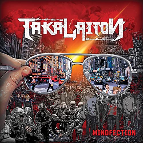 CD cover for “Mindfection” by Takalaiton, featuring cityscapes and eyewear.