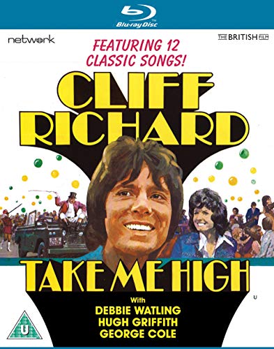 "Blu-ray cover featuring Cliff Richard with yellow text and multicolored dots on white background."
