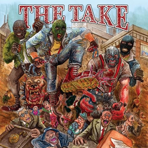 Painted album cover depicting masked figures with weapons and chaotic scenes.