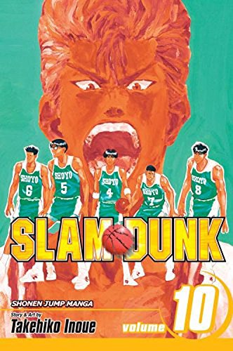 Slam Dunk volume 10 cover featuring five basketball players in front of a giant face.