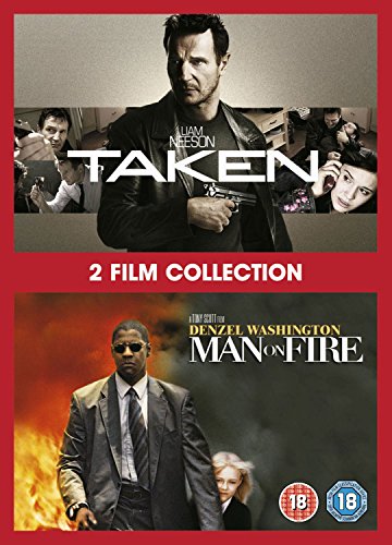 DVD cover featuring Liam Neeson in Taken and Denzel Washington in Man on Fire.
