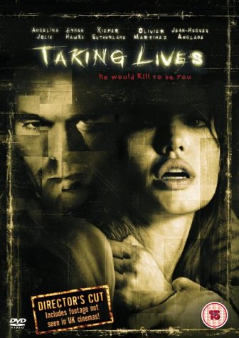 Taking Lives" DVD cover with distressed imagery of two faces, a man and a woman.