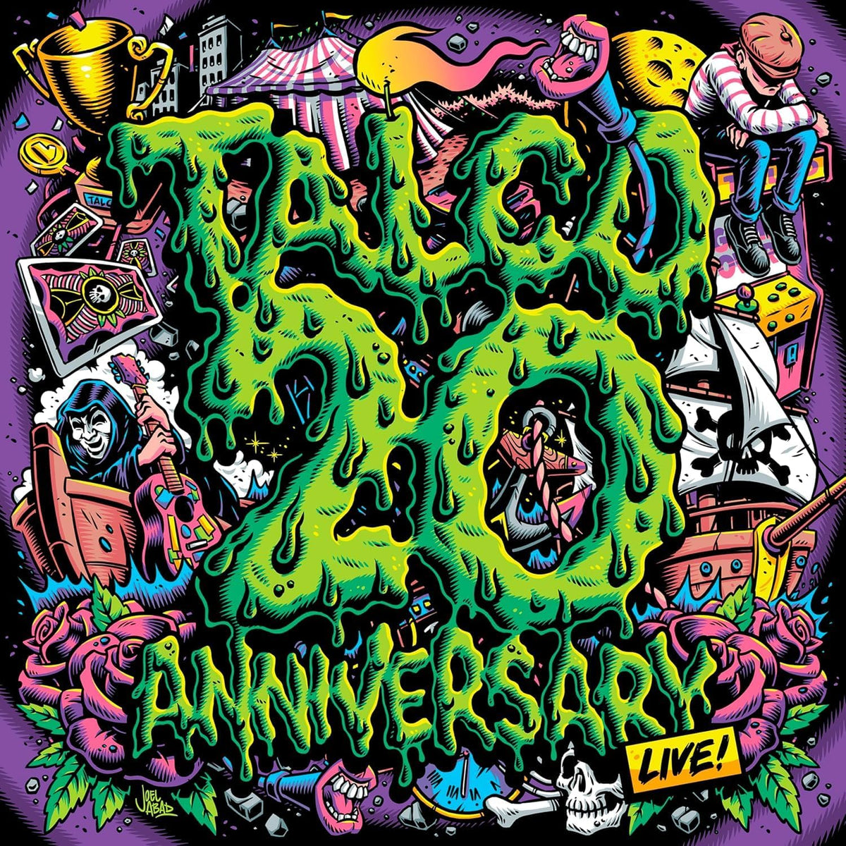 Colorful illustrated vinyl album cover for "Talco - 20 Anniversary Live!".