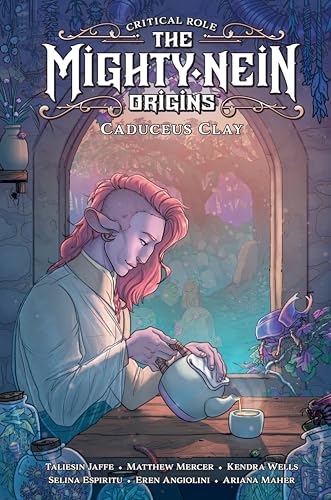 Book cover featuring Caduceus Clay, a red-haired figure pouring tea.