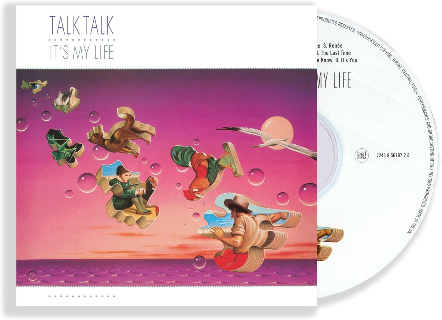 Talk Talk’s “It’s My Life” CD cover: abstract figures in a vibrant, purple scene.