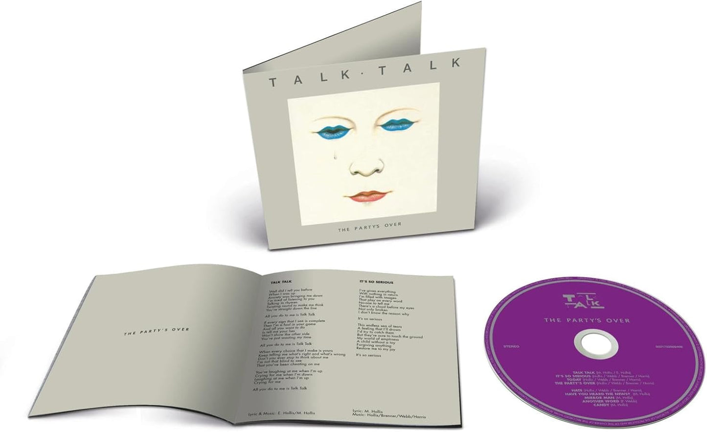 CD case for Talk Talk's "The Party's Over" album, open with booklet and disc.