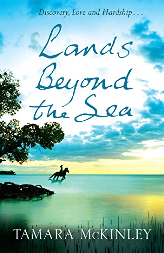 Book cover: "Lands Beyond the Sea" with coastal scene and silhouetted rider.