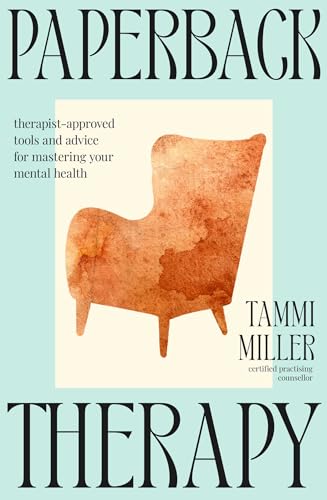 Book cover with watercolor armchair and text: "Paperback Therapy.
